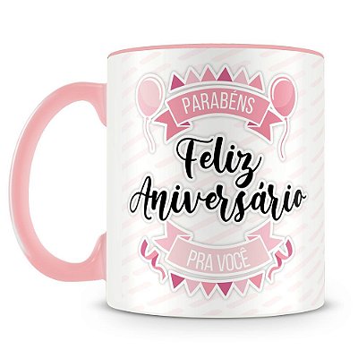 Caneca Personalizada Aniversário - Rosa (Foto e Nome)