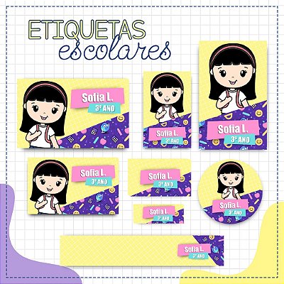 Kit com etiquetas adesivas escolares personalizadas ALUNINHOS