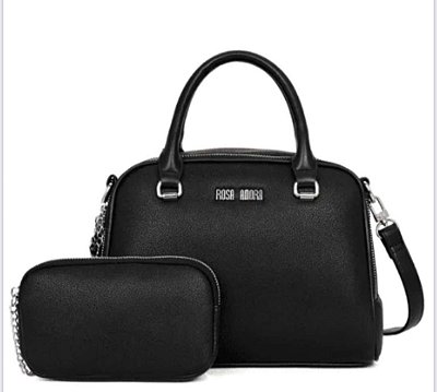 Bolsa Rosa Amora Preta + bolsinha