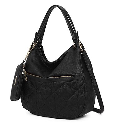 Bolsa preta detalhe frontal + mini carteira-bolsa