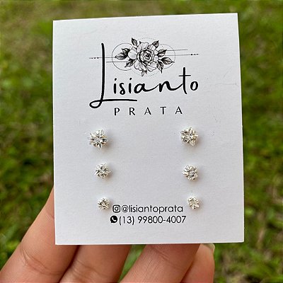 Trio de Estrela de  Zircônia 3/4/5mm - Prata 925