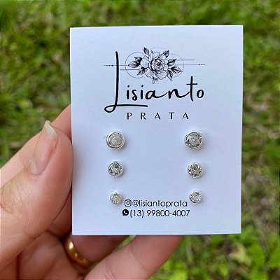 Trio Ponto de luz Cravação Inglesa - Prata 925