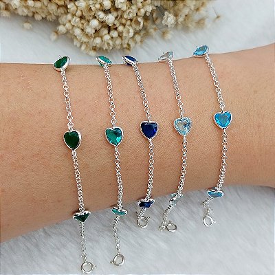 Pulseira Elo Português com Zircônia de Coração- Prata 925