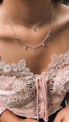 Choker Coração Vazado e Zircônias - Prata 925
