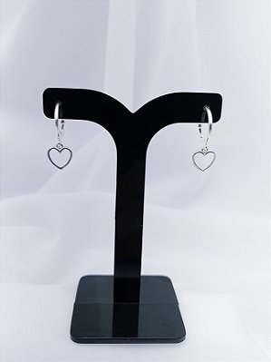 Argola  Pingente Coração Vazado com Tarraxa - Prata 925