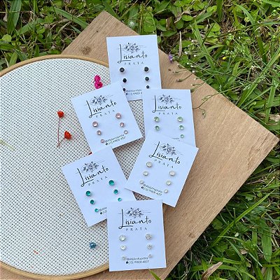 Trio de Zircônia Embutida 3/4/5mm - Prata 925