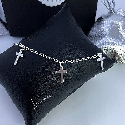 Pulseira com Pingente Cruz  - Prata 925