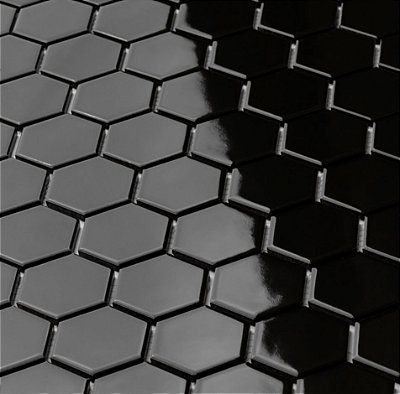 PASTILHA PRETO BRILHANTE HEXAGONAL 5X5 PRETO SIXTIES BLACK PLACA
