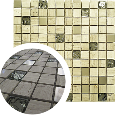 PASTILHA DECORATIVA DE PEDRA VIDRO E METAL 2,3X2,3 CM VERDE BEGE E PRATA
