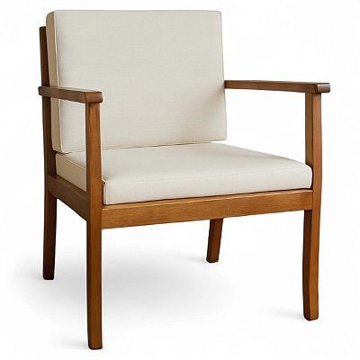 Poltrona de Madeira Estofada Julia Imbuia Facto Creme