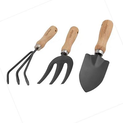 Conjunto De Ferramentas Para Jardinagem Vonder Com 3 Peças Preto Com Cabo De Madeira Original