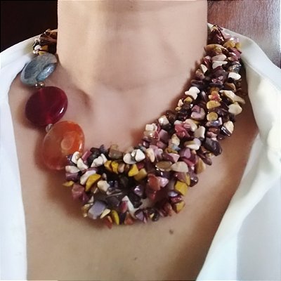 Colar cascalho Jasper e Ágata