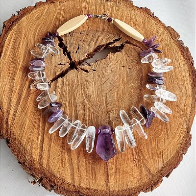 Colar Quartzo Cristal e Ametista