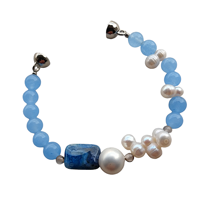 Pulseira ágata azul céu com pérolas
