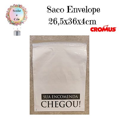 SACO ENVELOPE  C/ LACRE CROMUS 26,5X36X4CM  - BRANCO " SUA ENCOMENDA CHEGOU"