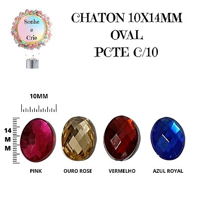 CHATON OVAL SEXTAVADO BASE RETA 10X14MM PCTE COM 10 PEÇAS