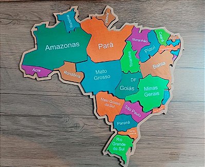 QUEBRA CABEÇA  MAPA DO BRASIL 26 PEÇAS - MDF - GRANDE 38X37X0,6CM