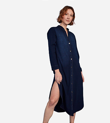 Vestido Chemise longo com fenda lateral