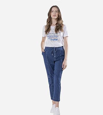 Calça Cargo Jogger Nazaré em Malha Denim