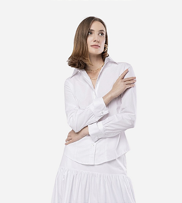 Camisa Tricoline Manga Longa Acinturada