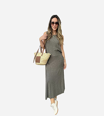 Conjunto Saia Mídi Malha Flamê