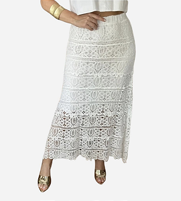 Saia Midi Rendada Estilo Crochê