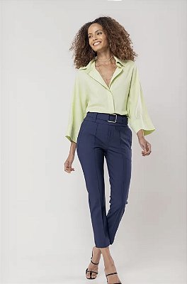 Calça Roberta Techprene Pescador com nervuras e cinto