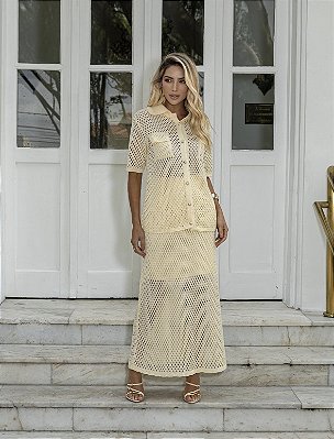 Conjunto Tricô Rendado Saia Longa