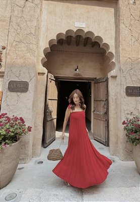 Vestido Longo Tricô Amarração Alça