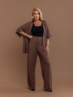 Conjunto de Tricot Dual Cardigan e Calça Pantalona
