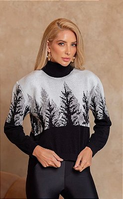 Blusa de Trico Sublime Estampa Floresta Fio Turim