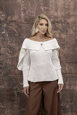 Blusa de Tricô Elisa com Pala no Ombro