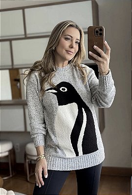 Blusa Tricô Pinguim com Gola Separada