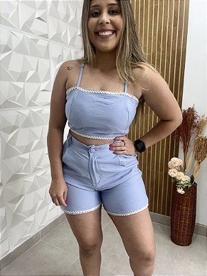 Conjunto Top e Shorts Azul Lia
