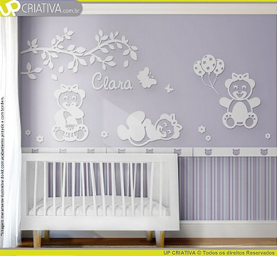 Painel decorativo para quarto de bebê -  Tema Ursas Brincalhonas MDF