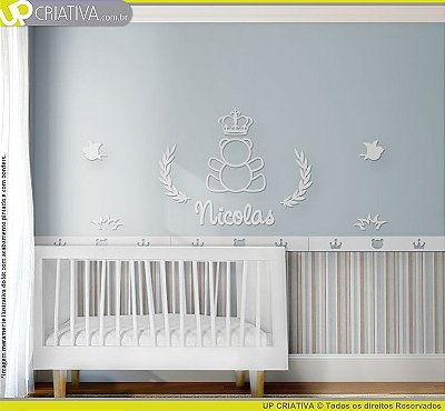 Painel decorativo para quarto de bebê - Tema Urso Príncipe MDF 