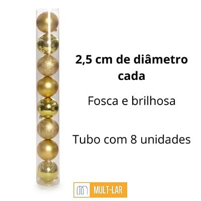 ENFEITE DE NATAL BOLA 2,5 CM TUBO COM 8 UNIDADES NTB60101