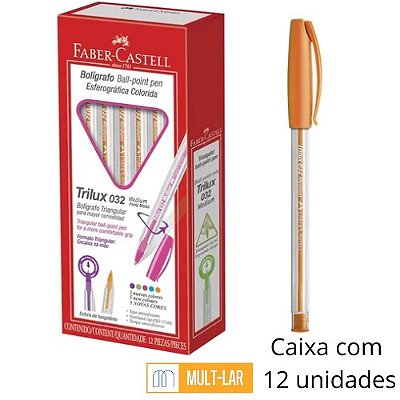 CANETA PONTA MÉDIA LARANJA TRILUX CAIXA COM 12 UNIDADES