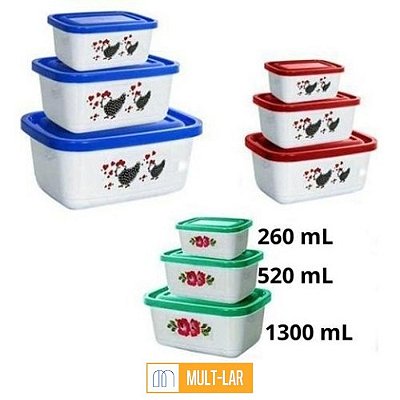 POTES PMG RETANGULAR DECORADO CONJUNTO COM 3 PEÇAS 2355