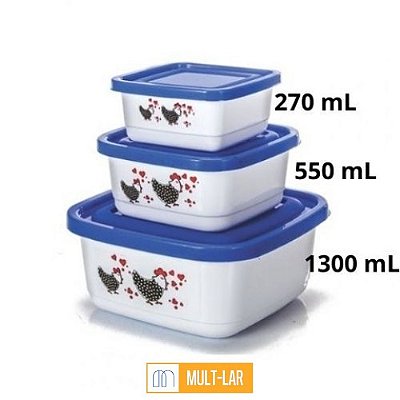 POTES PMG QUADRADO DECORADO CONJUNTO COM 3 PEÇAS 2357