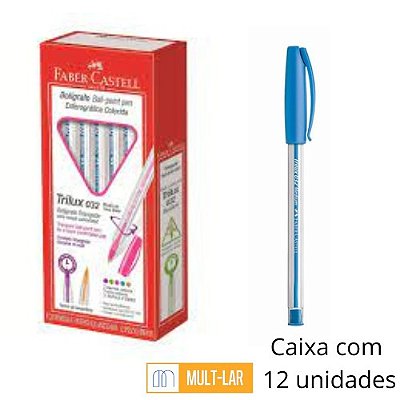 CANETA PONTA MÉDIA AZUL CLARA TRILUX CAIXA COM 12 UNIDADES