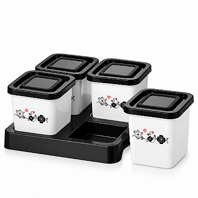 POTES PARA CONDIMENTO QUADRADO DECORADO 200ML CONJUNTO COM 4 PEÇAS 2489