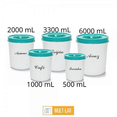 POTES MANTIMENTO TAMPA COM ROSCA DECORADO CONJUNTO COM 5 PEÇAS 2491