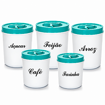 POTES MANTIMENTO TAMPA COM ROSCA DECORADO CONJUNTO COM 5 PEÇAS 2491