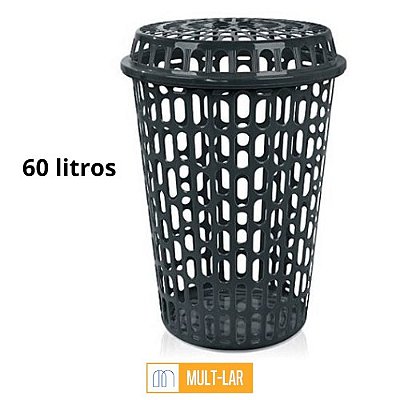 CESTO TELADO 60 LITROS PRETO COM TAMPA TELADA CT60PT