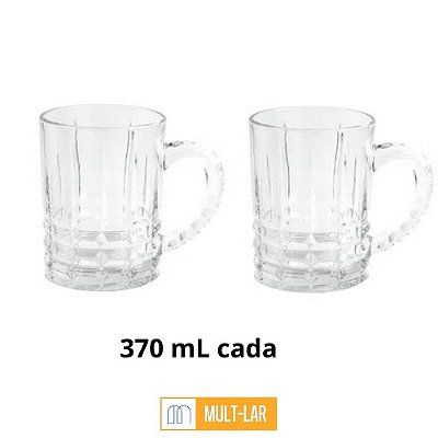 CANECA DE VIDRO CHOPP 370 ML CAIXA COM 2 UNIDADES TC20050