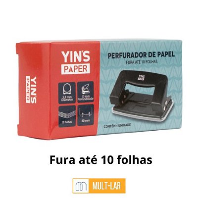 PERFURADOR DE PAPEL COM 2 FUROS PARA 10 FOLHAS YP7131