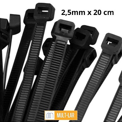 ABRAÇADEIRA ENFORCA GATO DE NYLON PRETA 2,5 MM X 20 CM PACOTE COM 100 UNIDADES YP7366