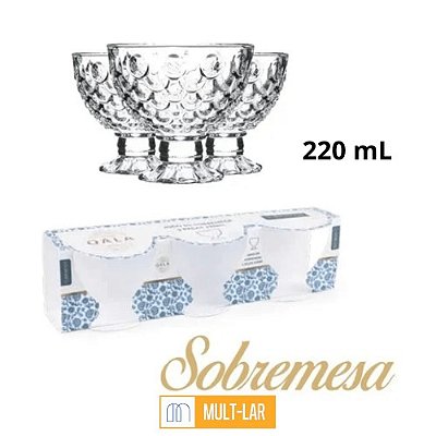 TAÇA DE VIDRO JOGO DE SOBREMESA 220 ML JOGO COM 3 UNIDADES H296