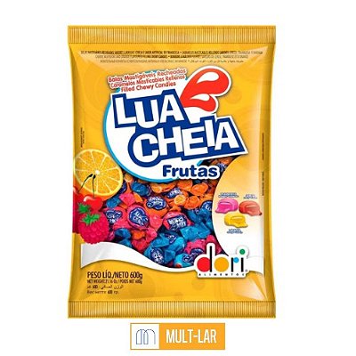 BALA MASTIGÁVEL LUA CHEIA SABOR FRUTAS PACOTE COM 600 GRAMAS